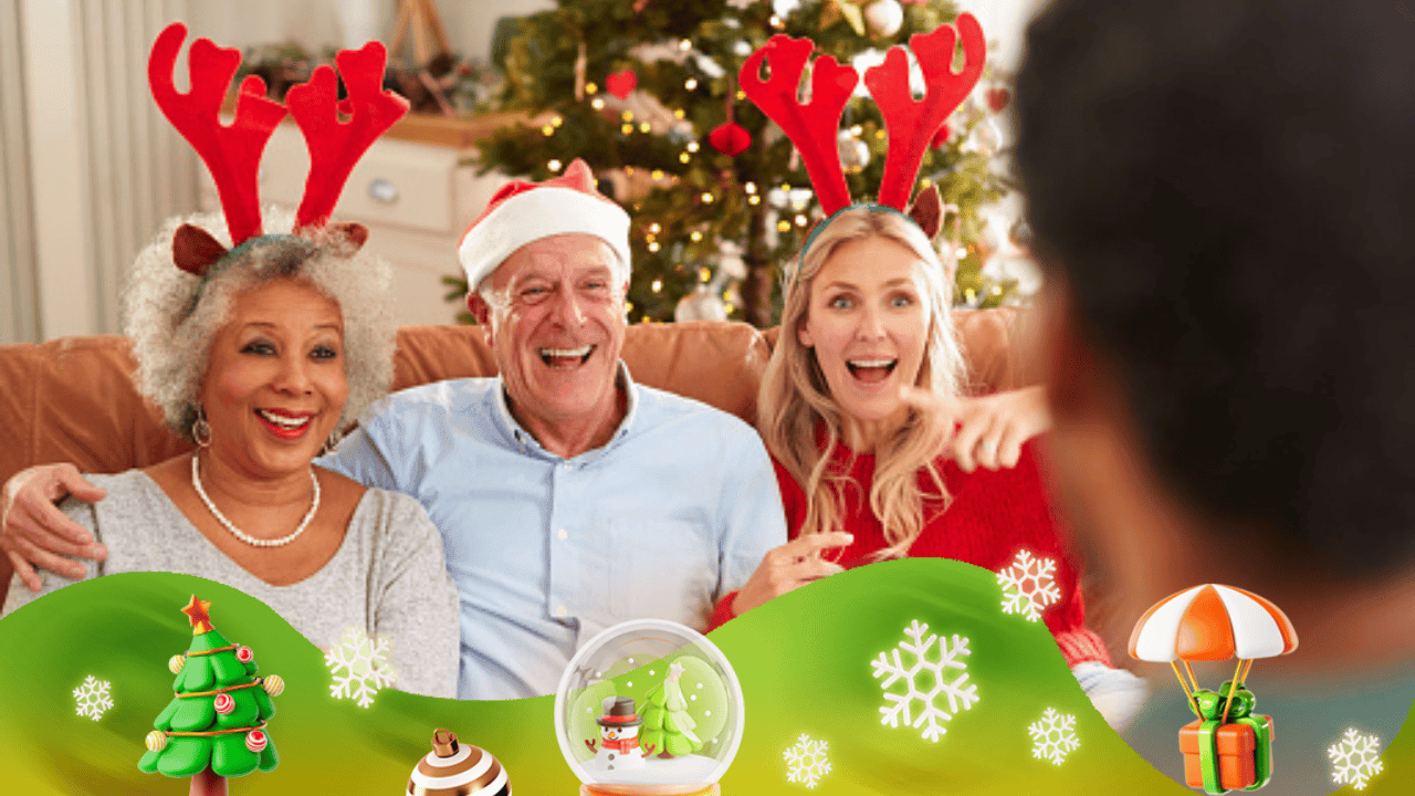 Familia durante un juego navideño